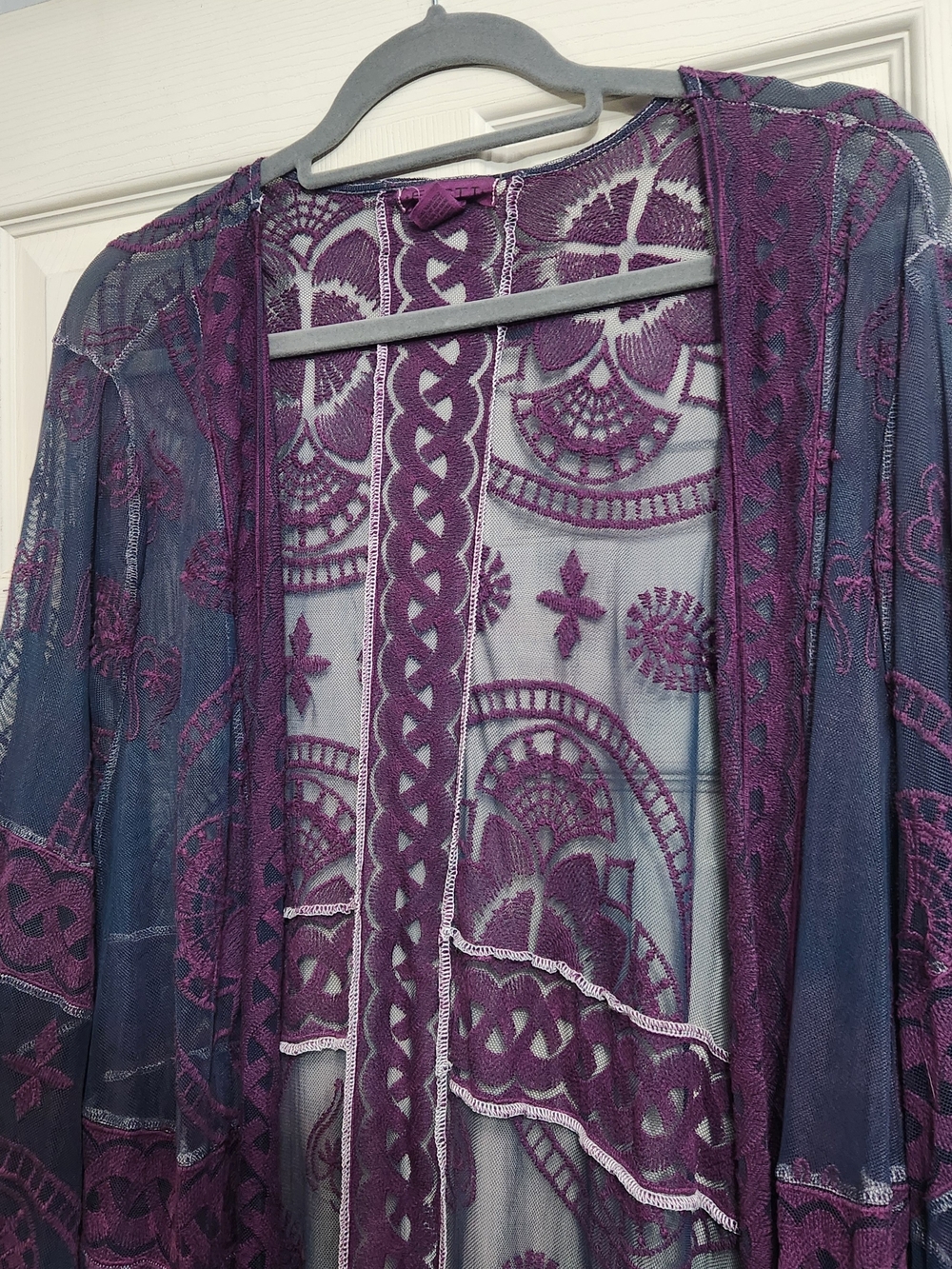 Witchy Torrid Festi Embroidered Sheer Kimono Cover-Up in Purple and Navy